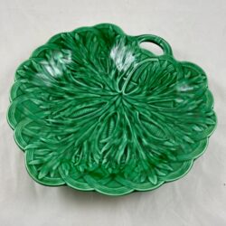 Wedgwood Majolica Handled Leaf and Basket Shallow Bowl Server
